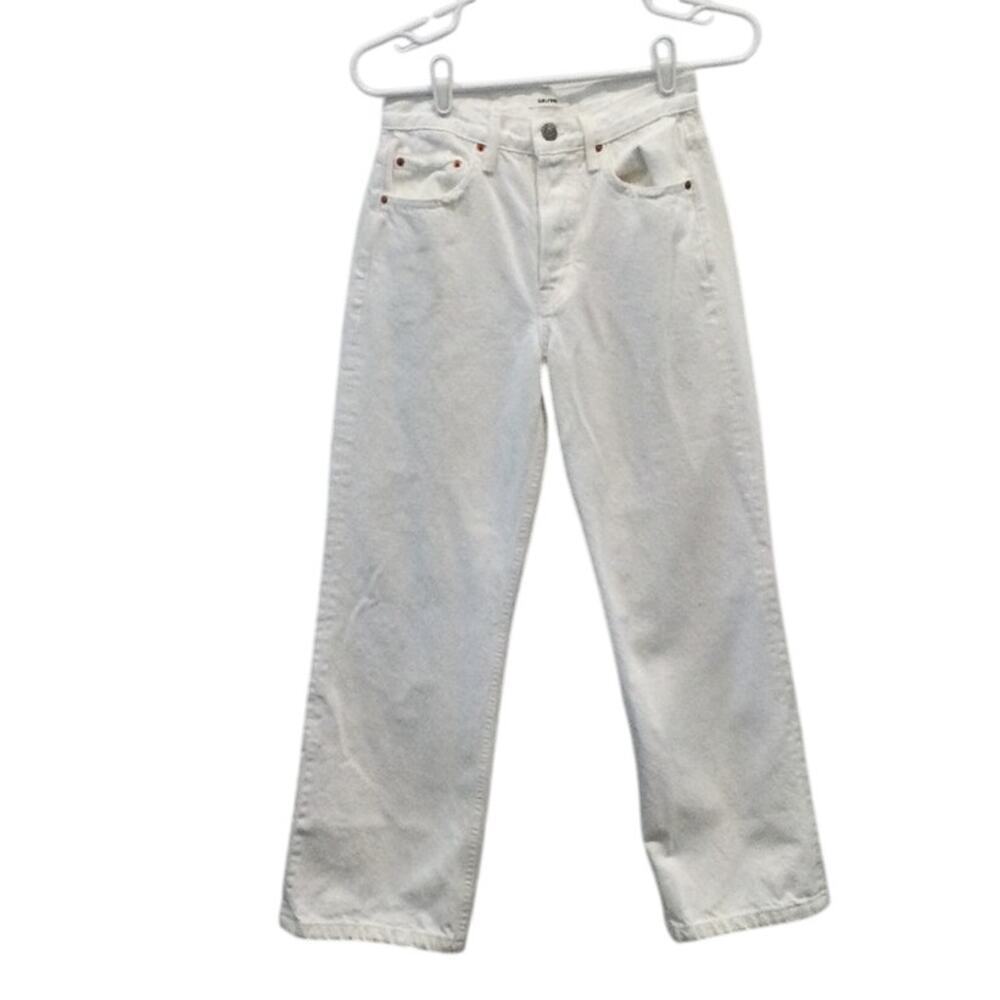 Grlfrnd white jeans womens 25 denim Linda straight leg beachy classic distressed